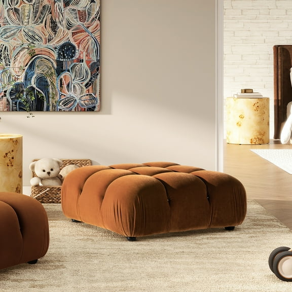 36" Bubble Modular Cocktail In Olive Velvet. Multi-layer Foam & Inner Sinuous Spring For Durability. 15" Low Seat Laid-back Lounging. Sectional Element. Eucalyptus Wood Frame. Skid- Rubberwood Feet.