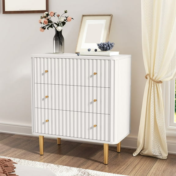 36'' Buffet Sideboard Fluted Cabinet with Storage, Cabinet Bar for Home, Night Stand Dresser with 3 Drawers, Bedside Storage Side End Tables , Modern Organizer Unit for Bedroom Hallway, Entryway