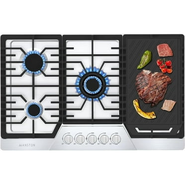 36" Built-in Gas Cooktop with Griddle,5 ITALY SABAF Sealed Burners Rangetop, 37,600BTU, NG/LPG Convertible, Stainless Steel Propane Cooktop with Thermocouple Protection