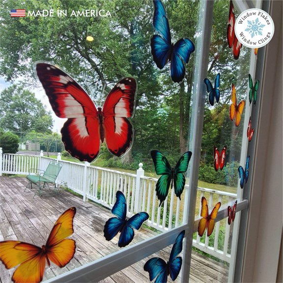 Window Flakes 36-Piece Butterfly Window Clings for Bird Strike Prevention Static Decals (2" & 3")
