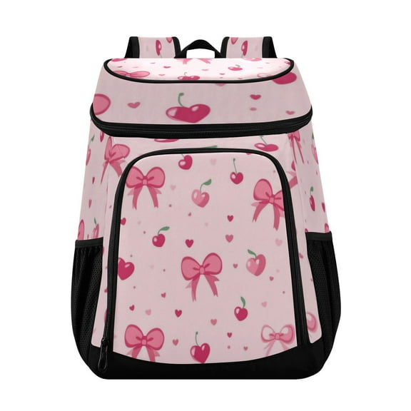 36 Can Capacity Insulated Backpack Cooler Lunch Bag for Picnics, Camping Bows and Hearts Pattern