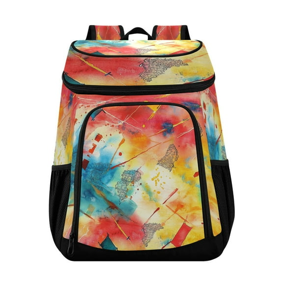 36 Can Capacity Insulated Backpack Cooler Lunch Bag for Picnics, Camping Colorful Squares Abstract Watercolor Painting