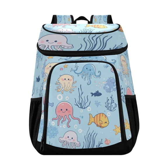 36 Can Capacity Insulated Backpack Cooler Lunch Bag for Picnics, Camping Cute Sea Creatures Pattern