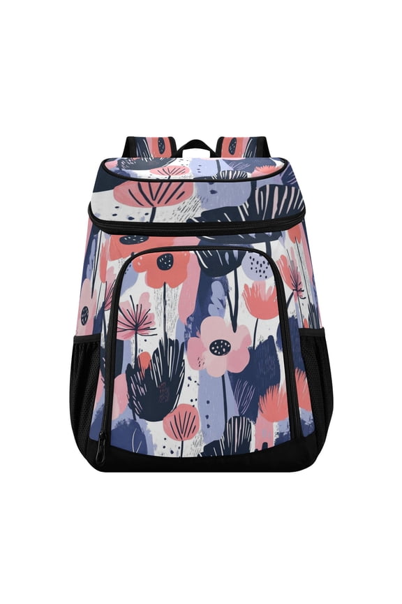 36 Can Capacity Insulated Backpack Cooler Lunch Bag for Picnics, Camping Navy Blue Abstract Flowers