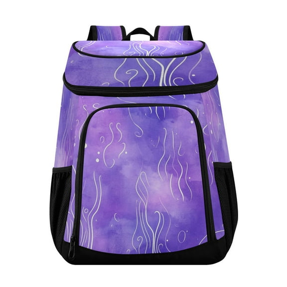 36 Can Capacity Insulated Backpack Cooler Lunch Bag for Picnics, Camping Purple Background with White Line
