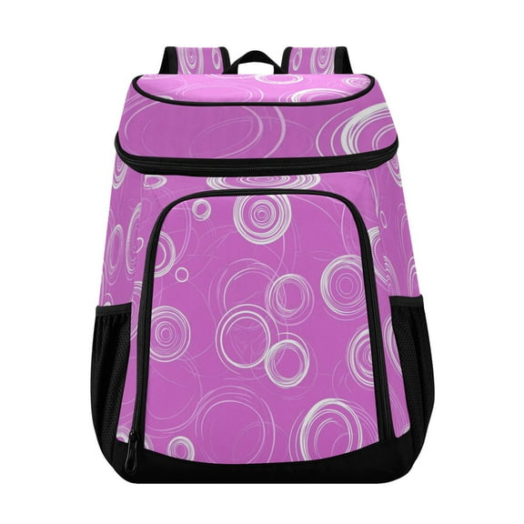 36 Can Capacity Insulated Backpack Cooler Lunch Bag for Picnics, Camping Purple Circles and Swirls