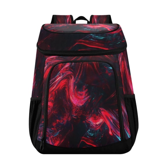 36 Can Capacity Insulated Backpack Cooler Lunch Bag for Picnics, Camping Red and Black Neon Lights Swirl