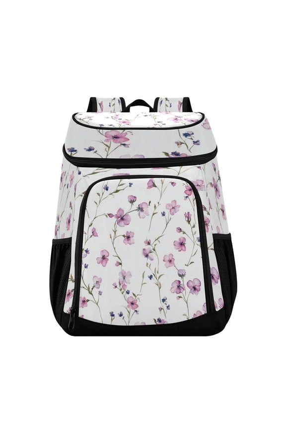 36 Can Capacity Insulated Backpack Cooler Lunch Bag for Picnics, Camping Watercolor Small Pink Wildflowers