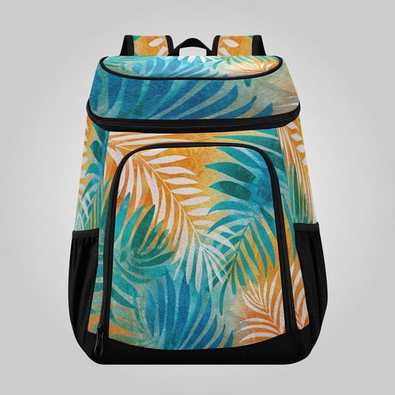 36 Can Large Insulated Backpack Cooler Leakproof Lunch Backpack with Multiple Pockets Waterproof Thermal Cooler Bag for Work, Picnic, Hiking, Camping & Outdoor Activities Sunset Tropical Leaf Design