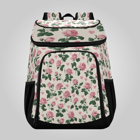36 Can Large Insulated Backpack Cooler Leakproof Lunch Backpack with Multiple Pockets Waterproof Thermal Cooler Bag for Work, Picnic, Hiking, Camping & Outdoor Activities Gentle Rose Petal Print
