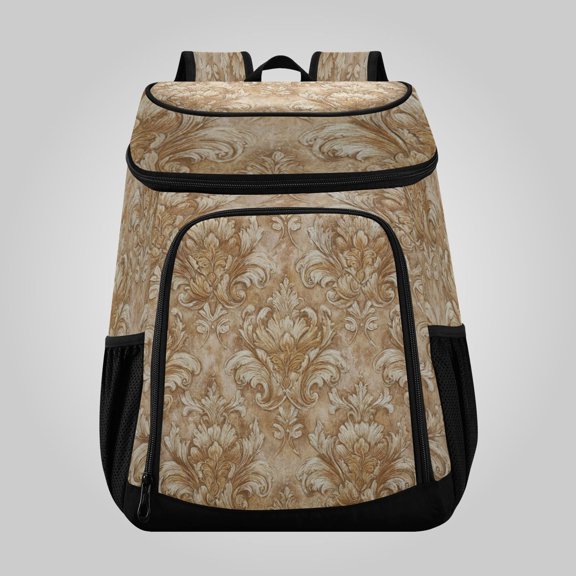 36 Can Large Insulated Backpack Cooler Leakproof Lunch Backpack with Multiple Pockets Waterproof Thermal Cooler Bag for Work, Picnic, Hiking, Camping & Outdoor Activities Sandy Damask Heritage