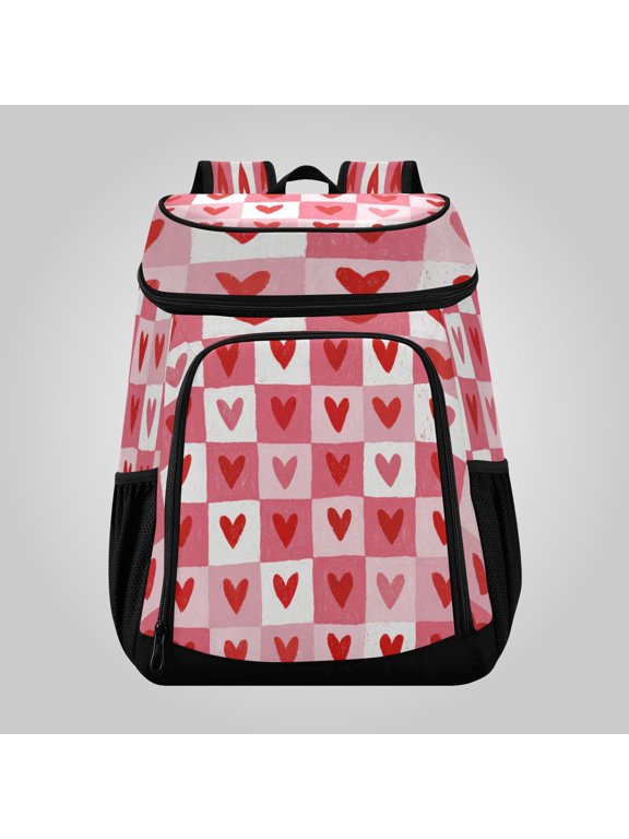 36 Can Large Insulated Backpack Cooler Leakproof Lunch Backpack with Multiple Pockets Waterproof Thermal Cooler Bag for Work, Picnic, Hiking, Camping & Outdoor Activities Crayon Heart Checkers