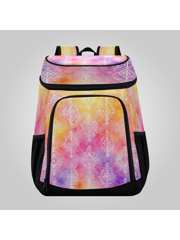 36 Can Large Insulated Backpack Cooler Leakproof Lunch Backpack with Multiple Pockets Waterproof Thermal Cooler Bag for Work, Picnic, Hiking, Camping & Outdoor Activities Ombre Ethnic Geometric Print