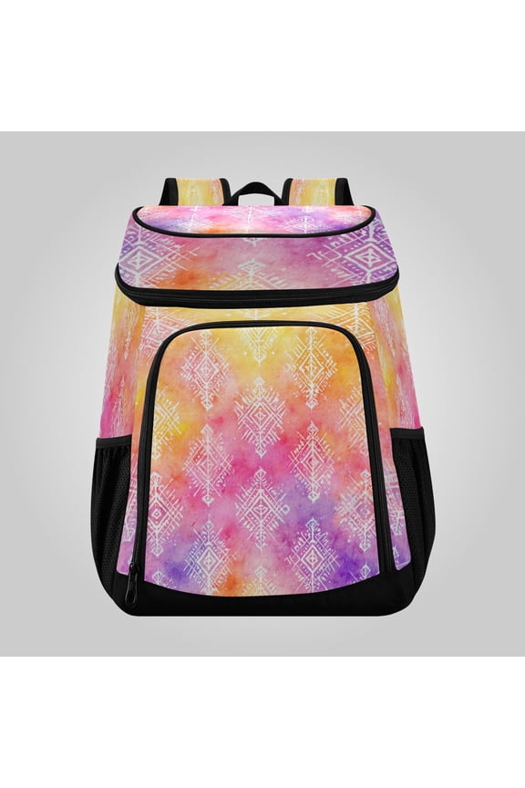 36 Can Large Insulated Backpack Cooler Leakproof Lunch Backpack with Multiple Pockets Waterproof Thermal Cooler Bag for Work, Picnic, Hiking, Camping & Outdoor Activities Ombre Ethnic Geometric Print