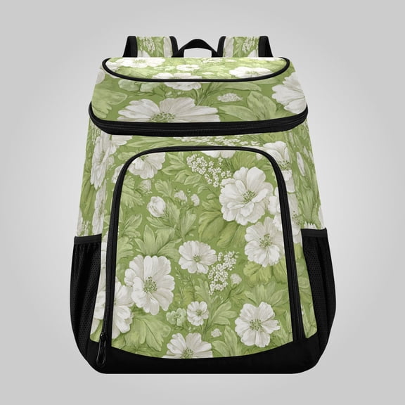 36 Can Large Insulated Backpack Cooler Leakproof Lunch Backpack with Multiple Pockets Waterproof Thermal Cooler Bag for Work, Picnic, Hiking, Camping & Outdoor Activities Retro Green Flower Pattern