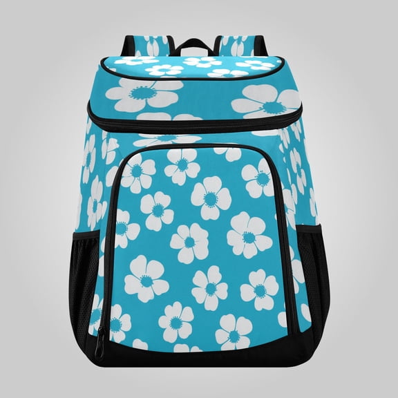 36 Can Large Insulated Backpack Cooler Leakproof Lunch Backpack with Multiple Pockets Waterproof Thermal Cooler Bag for Work, Picnic, Hiking, Camping & Outdoor Activities Turquoise White Daisy Floral