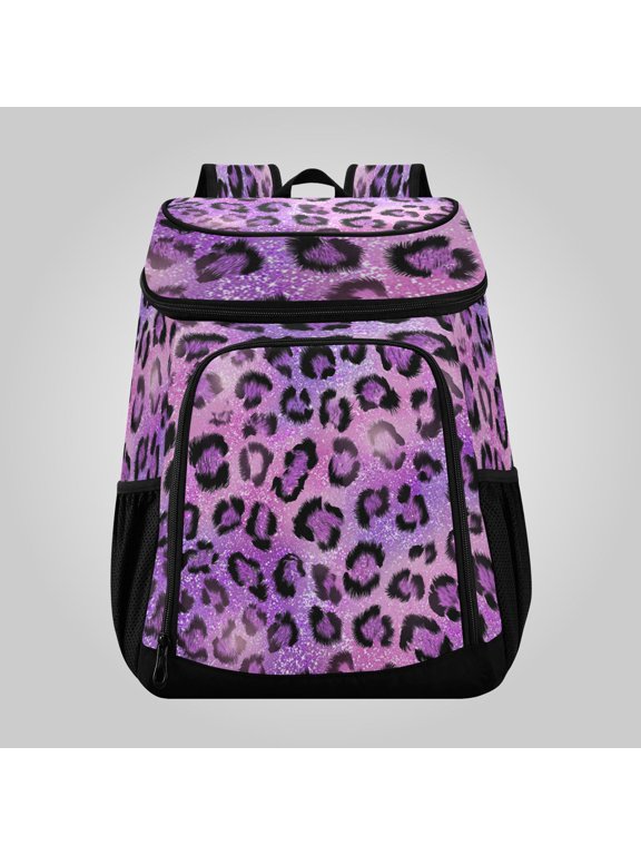 36 Can Large Insulated Backpack Cooler Leakproof Lunch Backpack with Multiple Pockets Waterproof Thermal Cooler Bag for Work, Picnic, Hiking, Camping & Outdoor Activities Sparkle Pink Leopard Print