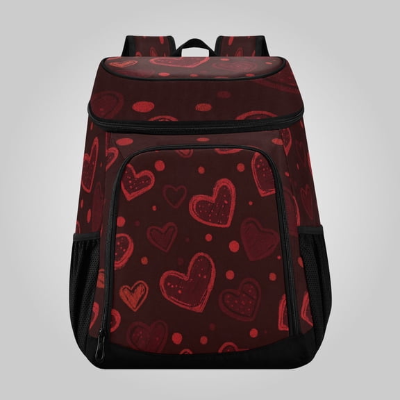 36 Can Large Insulated Backpack Cooler Leakproof Lunch Backpack with Multiple Pockets Waterproof Thermal Cooler Bag for Work, Picnic, Hiking, Camping & Outdoor Activities Rustic Red Polka Dot Hearts