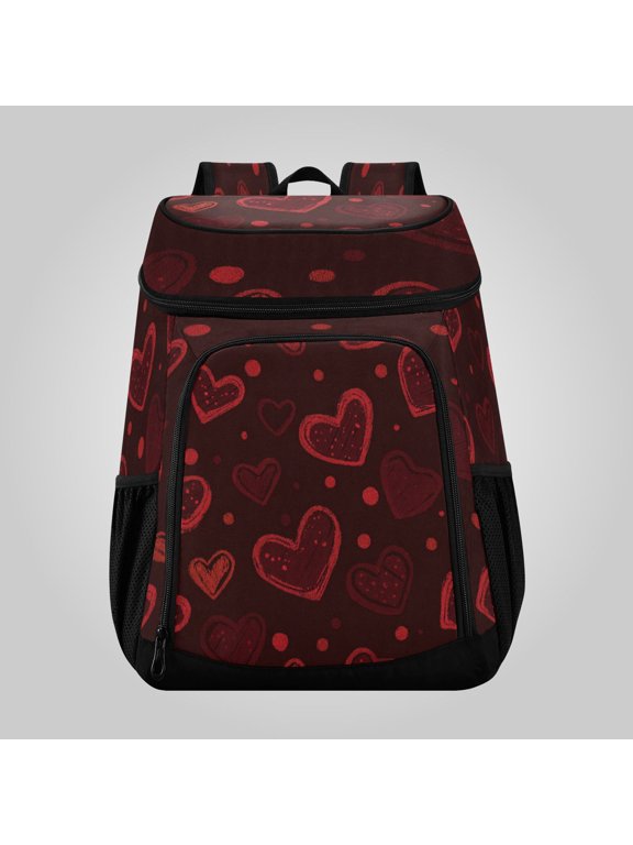 36 Can Large Insulated Backpack Cooler Leakproof Lunch Backpack with Multiple Pockets Waterproof Thermal Cooler Bag for Work, Picnic, Hiking, Camping & Outdoor Activities Rustic Red Polka Dot Hearts