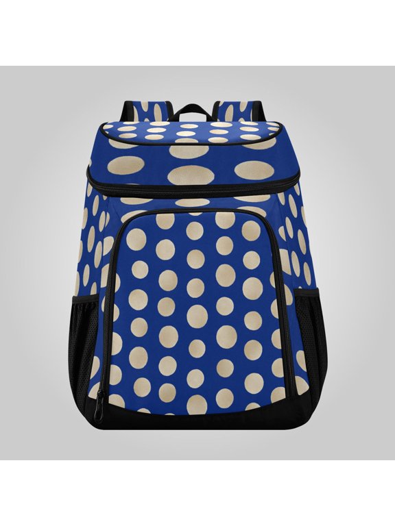 36 Can Large Insulated Backpack Cooler Leakproof Lunch Backpack with Multiple Pockets Waterproof Thermal Cooler Bag for Work, Picnic, Hiking, Camping & Outdoor Activities Navy Blue Gold Polka Dot