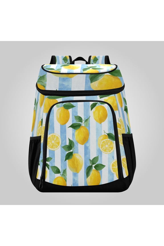 36 Can Large Insulated Backpack Cooler Leakproof Lunch Backpack with Multiple Pockets Waterproof Thermal Cooler Bag for Work, Picnic, Hiking, Camping & Outdoor Activities Sunny Lemon Summer Stripes
