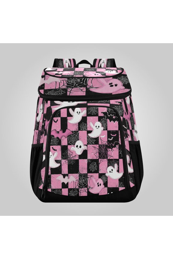 36 Can Large Insulated Backpack Cooler, Leakproof Lunch Bag for Work, Picnics, Hiking, Biking & Outdoor Activities, Reusable Travel Tote with Multiple Pockets Cartoon Ghosts