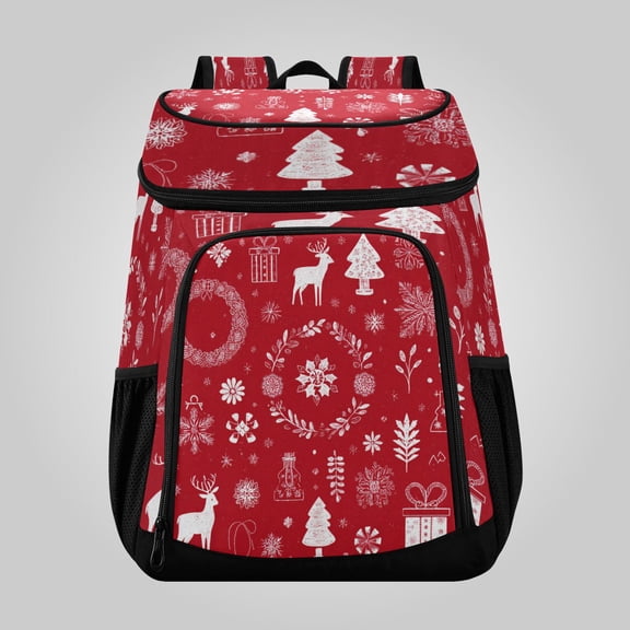 36 Can Large Insulated Backpack Cooler, Leakproof Lunch Bag for Work, Picnics, Hiking, Biking & Outdoor Activities, Reusable Travel Tote with Multiple Pockets Christmas-themed Pictorial Pattern