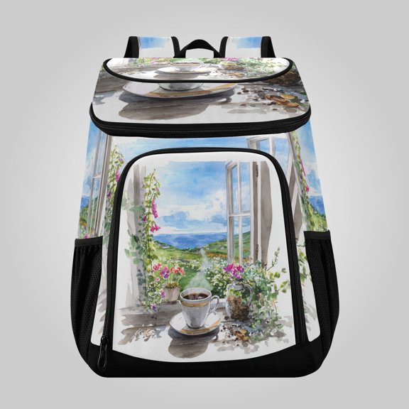 36 Can Large Insulated Backpack Cooler, Leakproof Lunch Bag for Work, Picnics, Hiking, Biking & Outdoor Activities, Reusable Travel Tote with Multiple Pockets Coffee by The Window