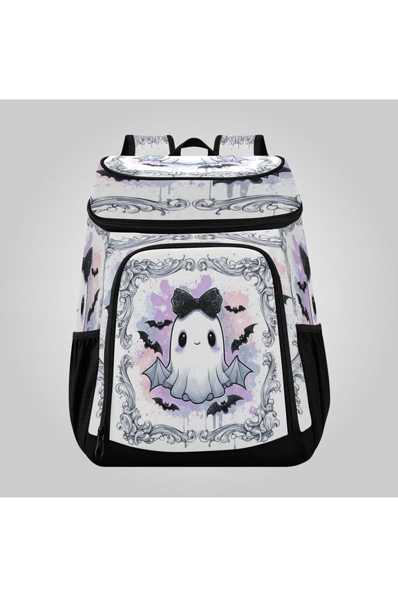 36 Can Large Insulated Backpack Cooler, Leakproof Lunch Bag for Work, Picnics, Hiking, Biking & Outdoor Activities, Reusable Travel Tote with Multiple Pockets Cute Black Bow Ghost