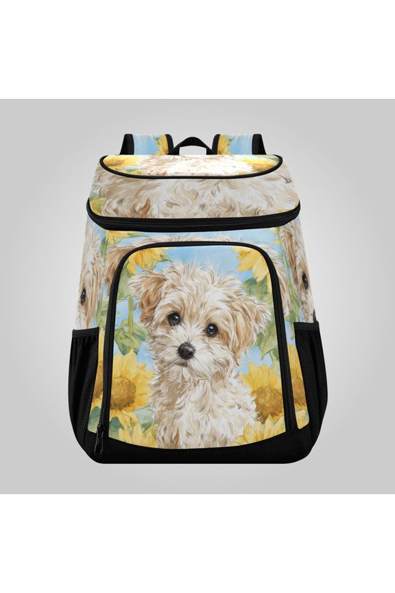 36 Can Large Insulated Backpack Cooler, Leakproof Lunch Bag for Work, Picnics, Hiking, Biking & Outdoor Activities, Reusable Travel Tote with Multiple Pockets Cute Cream-colored Maltipoo Puppy