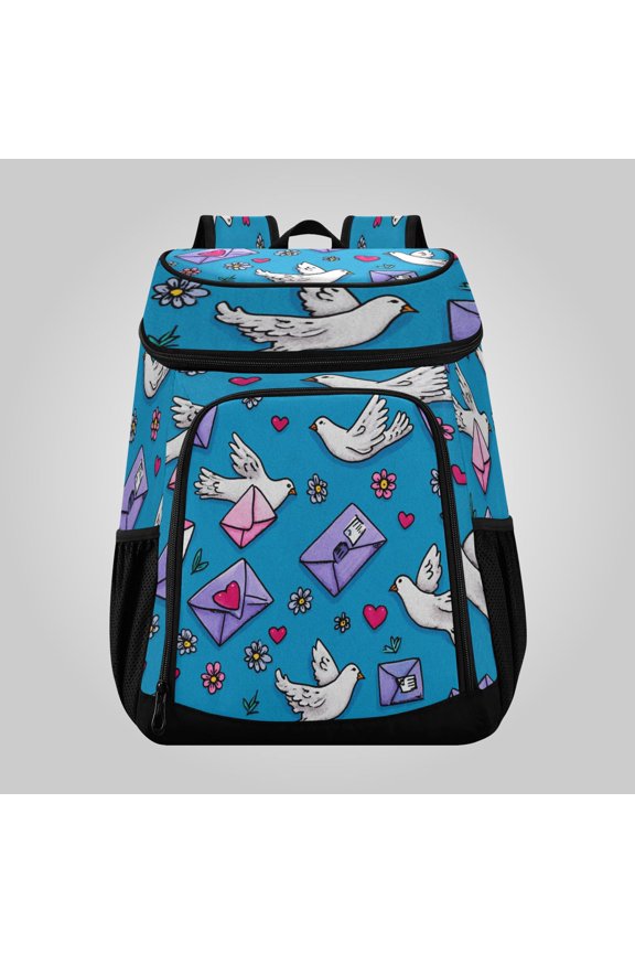 36 Can Large Insulated Backpack Cooler, Leakproof Lunch Bag for Work, Picnics, Hiking, Biking & Outdoor Activities, Reusable Travel Tote with Multiple Pockets Cute Doves and Envelopes