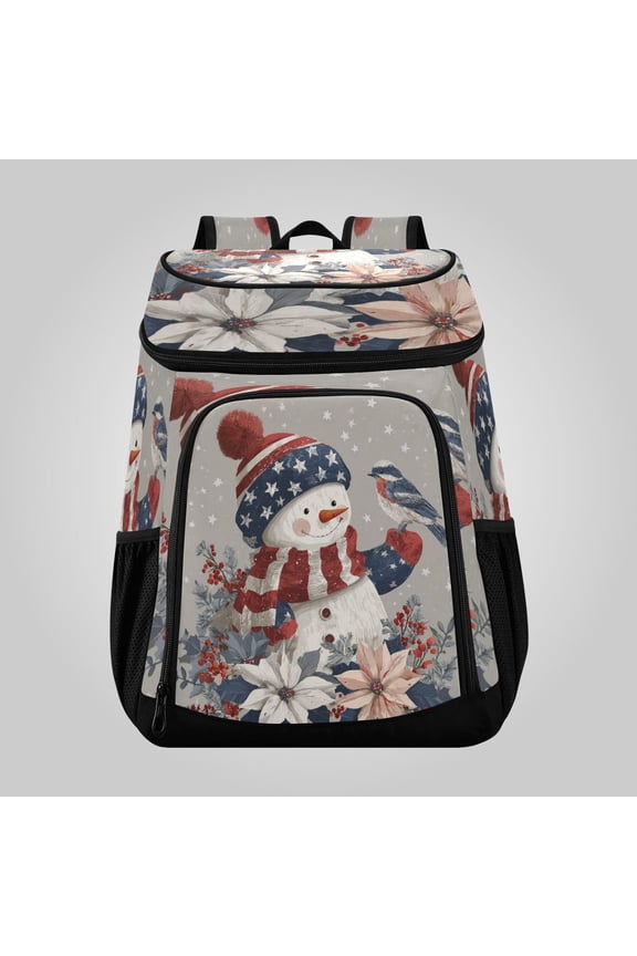 36 Can Large Insulated Backpack Cooler, Leakproof Lunch Bag for Work, Picnics, Hiking, Biking & Outdoor Activities, Reusable Travel Tote with Multiple Pockets Five-star Flag Snowman