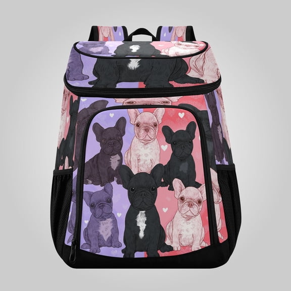 36 Can Large Insulated Backpack Cooler, Leakproof Lunch Bag for Work, Picnics, Hiking, Biking & Outdoor Activities, Reusable Travel Tote with Multiple Pockets Frenchie Squad Love Hearts