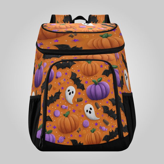 36 Can Large Insulated Backpack Cooler, Leakproof Lunch Bag for Work, Picnics, Hiking, Biking & Outdoor Activities, Reusable Travel Tote with Multiple Pockets Fun Halloween-themed Pattern