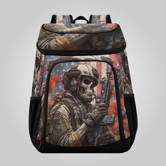 36 Can Large Insulated Backpack Cooler, Leakproof Lunch Bag for Work, Picnics, Hiking, Biking & Outdoor Activities, Reusable Travel Tote with Multiple Pockets Military Skeleton