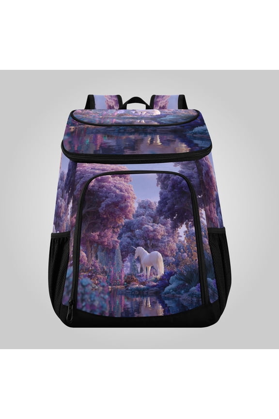 36 Can Large Insulated Backpack Cooler, Leakproof Lunch Bag for Work, Picnics, Hiking, Biking & Outdoor Activities, Reusable Travel Tote with Multiple Pockets Purple World
