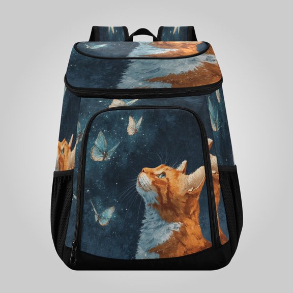 36 Can Large Insulated Backpack Cooler, Leakproof Lunch Bag for Work, Picnics, Hiking, Biking & Outdoor Activities, Reusable Travel Tote with Multiple Pockets Realistic Cute Orange Cat