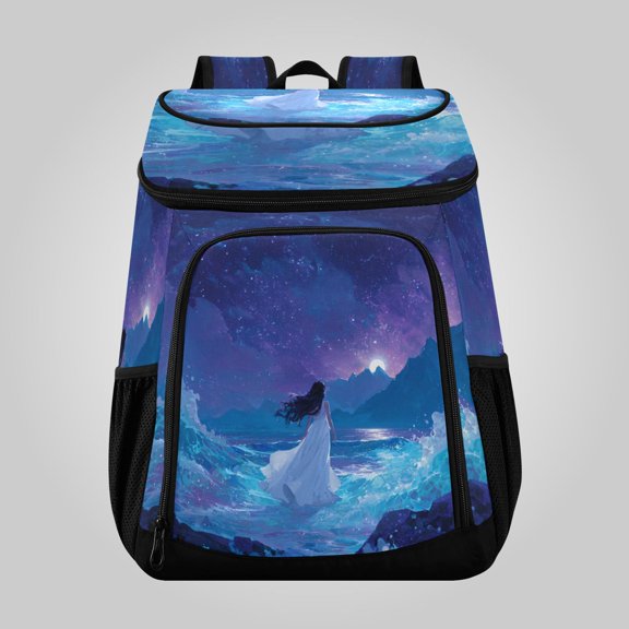 36 Can Large Insulated Backpack Cooler, Leakproof Lunch Bag for Work, Picnics, Hiking, Biking & Outdoor Activities, Reusable Travel Tote with Multiple Pockets Sea Wave Goddess