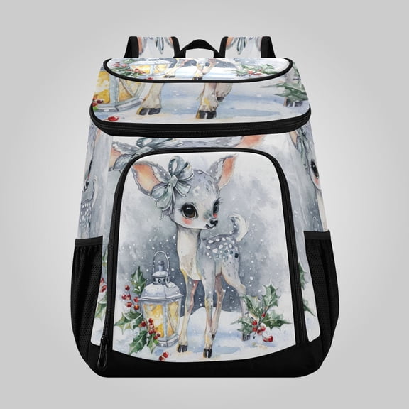 36 Can Large Insulated Backpack Cooler, Leakproof Lunch Bag for Work, Picnics, Hiking, Biking & Outdoor Activities, Reusable Travel Tote with Multiple Pockets Silver Deer Pattern