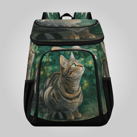36 Can Large Insulated Backpack Cooler, Leakproof Lunch Bag for Work, Picnics, Hiking, Biking & Outdoor Activities, Reusable Travel Tote with Multiple Pockets Tabby Cat