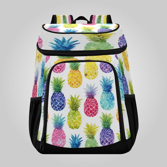 36 Can Large Insulated Backpack Cooler, Leakproof Lunch Bag for Work, Picnics, Hiking, Biking & Outdoor Activities, Reusable Travel Tote with Multiple Pockets Vibrant Watercolor Pineapples