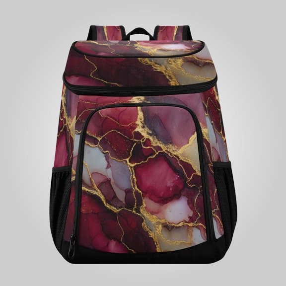 36 Can Large Insulated Backpack Cooler, Leakproof Lunch Bag for Work, Picnics, Hiking, Biking & Outdoor Activities, Reusable Travel Tote with Multiple Pockets Wine-red Marble