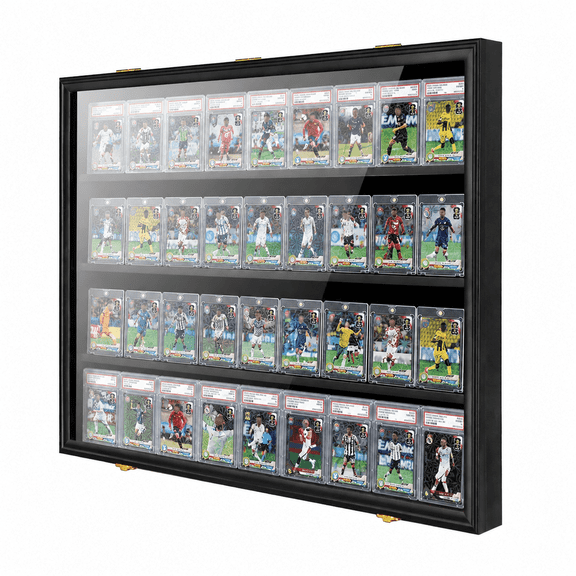 KCRasan 36 Graded Card Display Case, Wall Mount Lockable Shadow Box with UV Protection, for Football Basketball Baseball Trading Cards