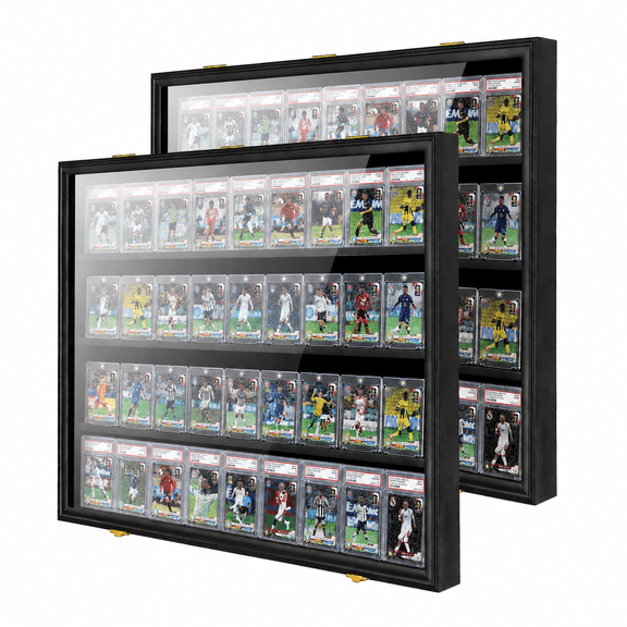 36 Card Display Case, Graded Sports Card Display Frame with UV Protection, Large Wall Cabinet for Football Basketball Trading Cards (2 Pack)