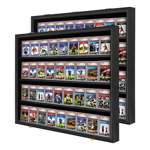 36 Card Display Case, Graded Sports Card Display Frame with UV Protection, Large Wall Cabinet for Football Basketball Trading Cards (2 Pack)
