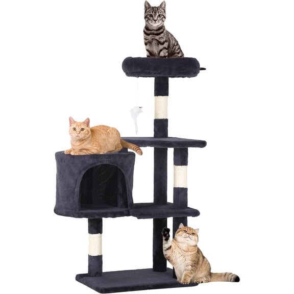 | 36" Cat Tree Tower | Dark Gray | Multi-Level Indoor Activity Center with Sisal Scratching Posts, Condos, Plush Perches, Hanging Cat Toys | Sturdy, Easy to Assemble | for Kittens & Adult Cats