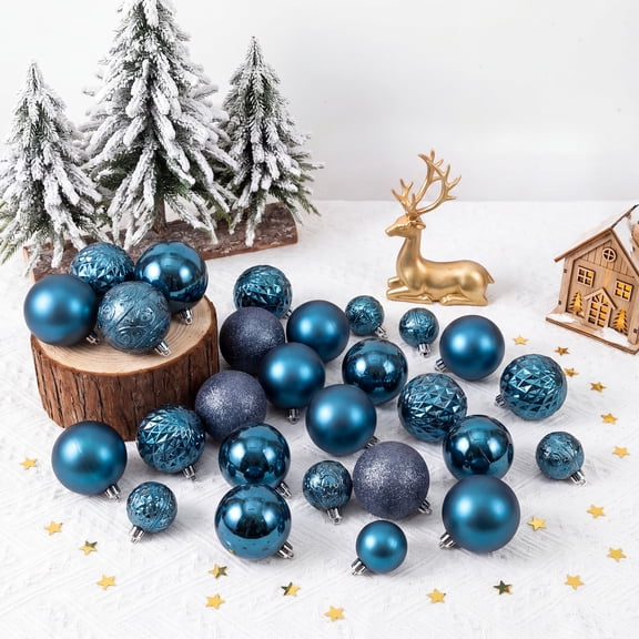 36 Christmas Ball Ornaments, Assorted Sizes, 3 Colors, Matte & Shiny Tree Decorations