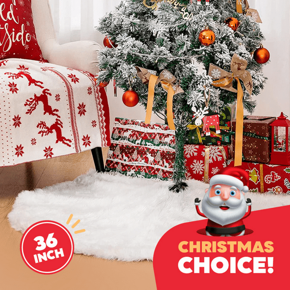 36" Christmas Tree Plush Skirt Holiday Tree Ornaments Round Snow White Xmas Tree Skirt Mat Base Cover for Merry Christmas Decor & New Year Party Holiday Home Decorations