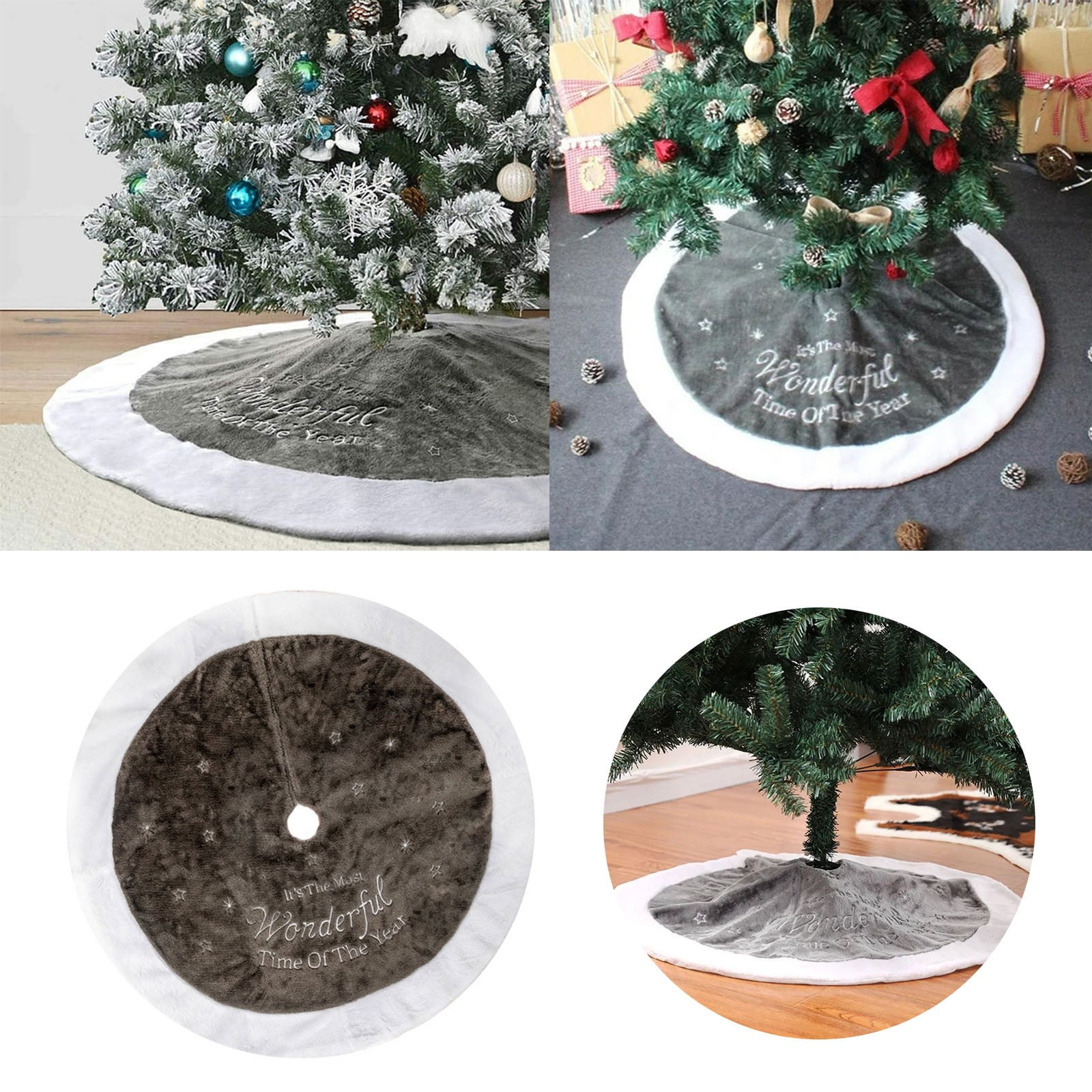 36" Christmas Tree Skirt With Snowflake Double Soft Tree Skirt Xmas