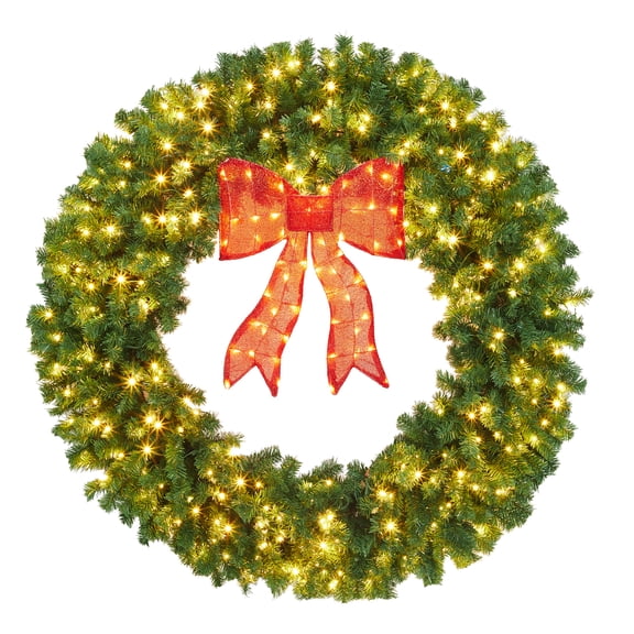 36" Christmas Wreath – Pre-Lit LED Artificial Wreath, Flame Retardant & Weather Resistant, 3-Piece Assembly – Front Door, Wall, Indoor & Outdoor